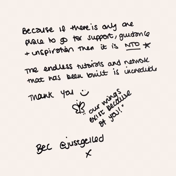 Handwritten testimonial note